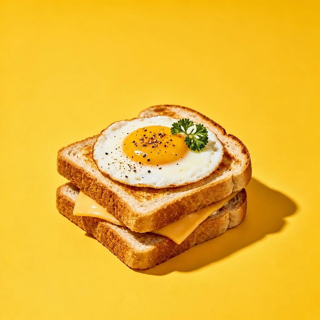 AI-edited version with all poster text removed, leaving only the egg and cheese sandwich on a yellow background